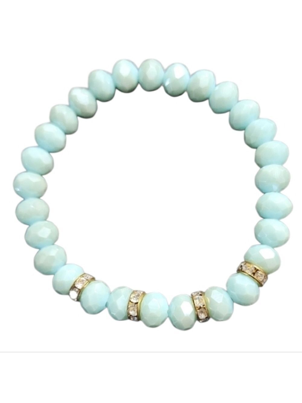 Iridescent Blue Beaded Stretch Bracelet Gold Accents